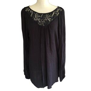 Liz Lange Maternity Lace Yoke Black Tunic Top Long Sleeve Medium